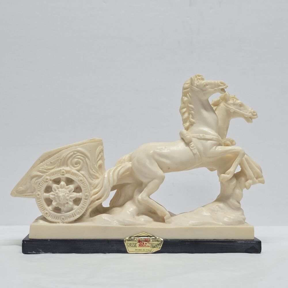 A Santini Italy Medieval ROMAN Chariot Horses Sculpture Figurine 7.5" Length
